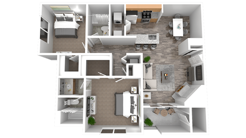 Floor plan for 2 beds, 2 baths, 1031 sqft